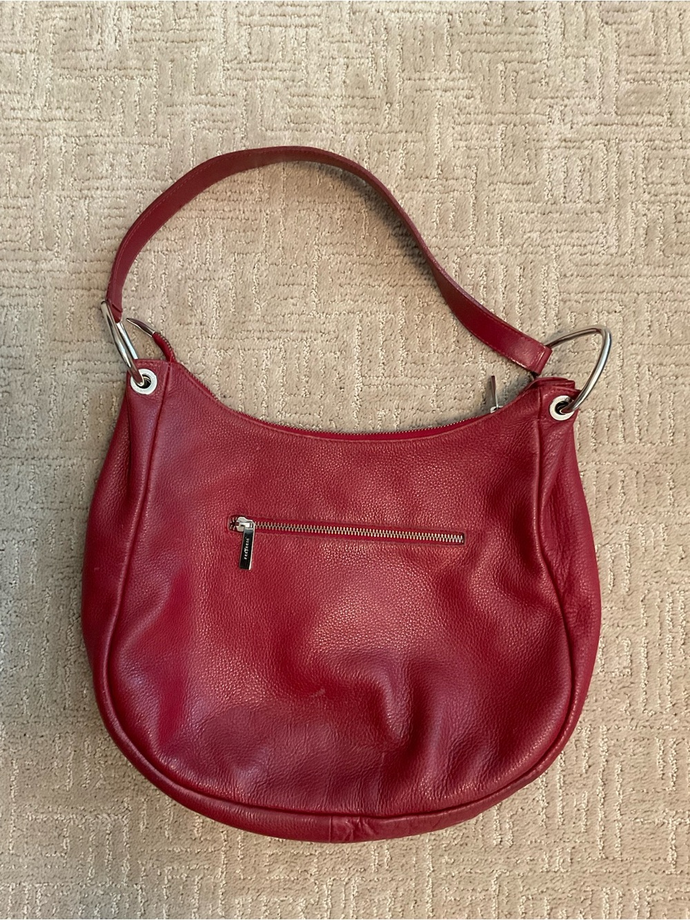 🇫🇷 Vintage Frederic T Paris Red Pebbled Leather Hobo Shoulder Bag Purse - Picture 2 of 11